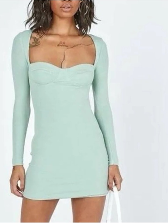 Princess Polly Dresses & Skirts - Princess Polly Sage Green Long Sleeve Bustier Mini Dress